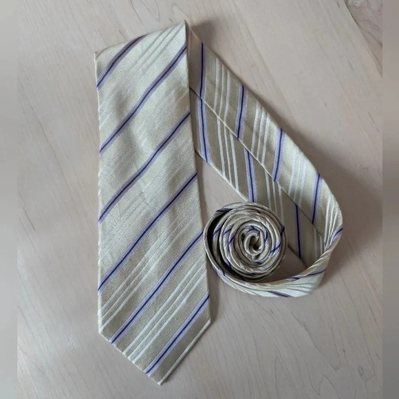 🇬🇧PAUL  SMITH silk tie, cream with blue lines - Picture 4 of 8